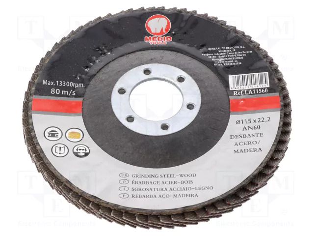 Flap grinding wheels; Ø: 115mm; Granularity: 60; wood,steel; 22mm MEDID MED.LA115AN60
