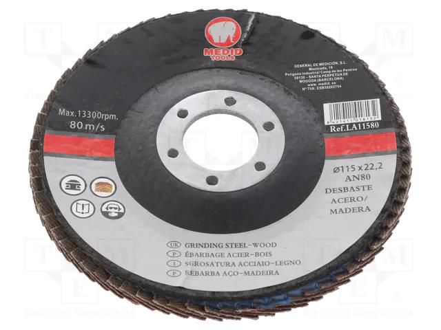 Flap grinding wheels; Ø: 115mm; Øhole: 22mm; Granularity: 80 MEDID MED.LA115AN80