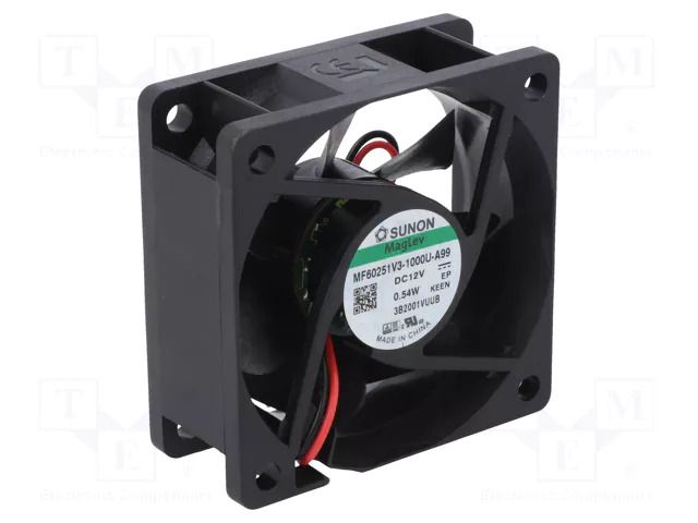 Fan: DC; axial; 12VDC; 60x60x25mm; 27.18m3/h; 16.7dBA; Vapo; 3100rpm SUNON MF60251V3-A99-A