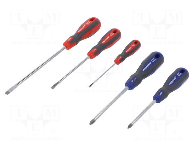 Kit: screwdrivers; Phillips,slot; Size: PH1,PH2,SL 3,2,SL 6 PROLINE PRE-10208