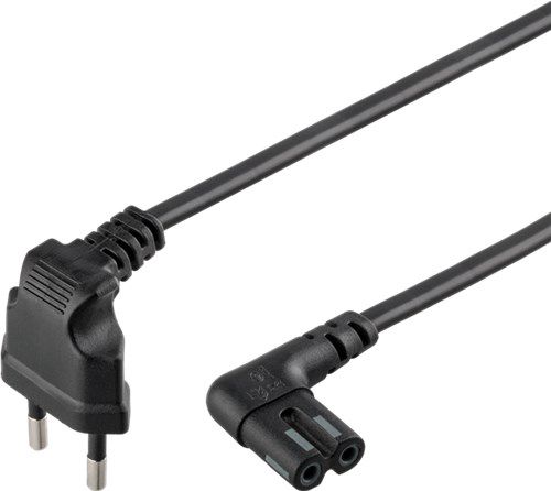 Connection Cable with Europlug for Sonos Speaker, 90°, 1.5 m, black, (2*0.75 mm²), 1.5 m - Europlug (Type C CEE 7/16) 90° > C7 socket 90° 73018