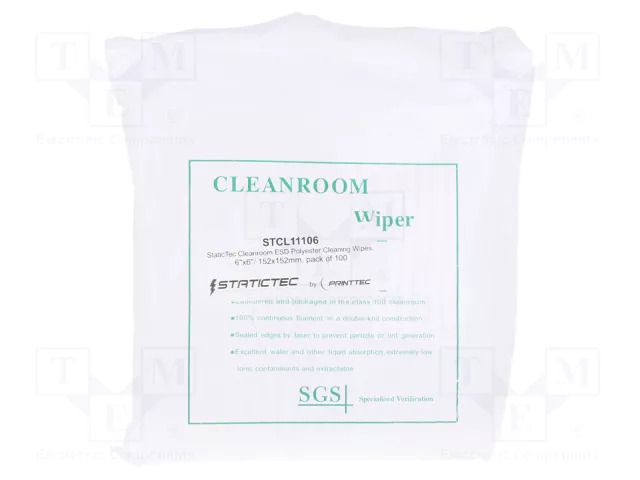 Cleaning cloth: cloth; ESD; 100pcs; polyester; cleanroom; L: 152mm STATICTEC PRT-STCL11106