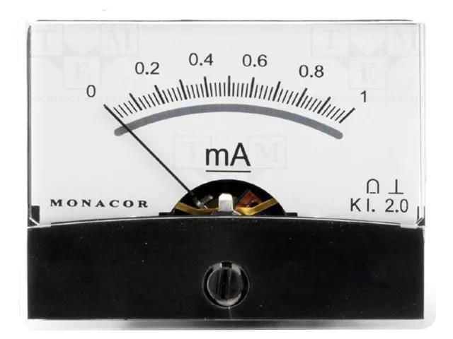 Ammeter; on panel; I DC: 0÷1mA; Class: 2; Int.resist: 200Ω; Ø37.5mm MONACOR PM-2/1MA