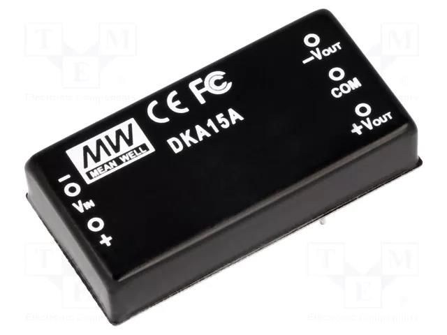 Converter: DC/DC; 15W; Uin: 9÷18VDC; Uout: 15VDC; Uout2: -15VDC; THT MEAN WELL DKA15A-15