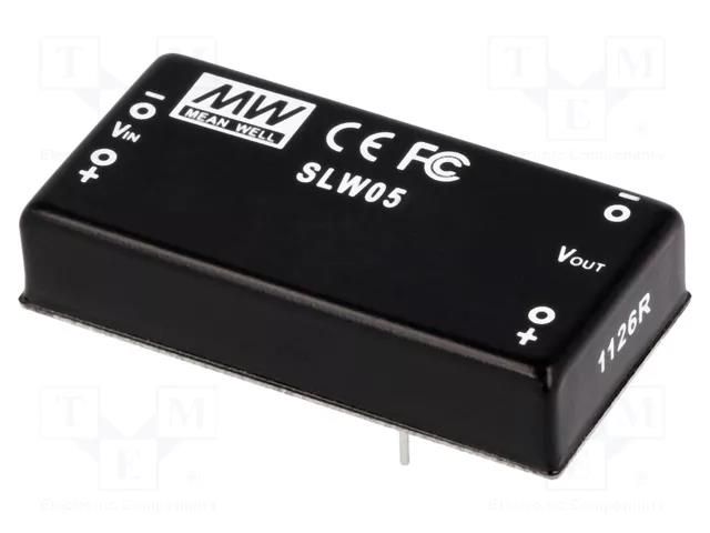 Converter: DC/DC; 5W; Uin: 9÷18VDC; Uout: 12VDC; Iout: 416.66mA; THT MEAN WELL SLW05A-12