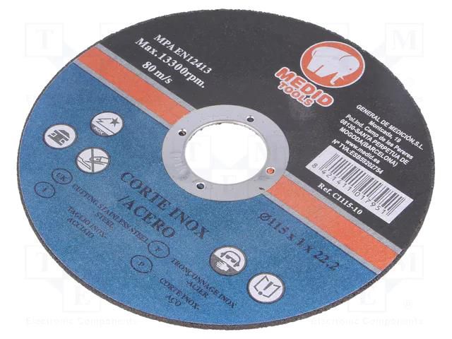 Cutting wheel; Ø: 115mm; Øhole: 22mm; Disc thick: 1mm MEDID MED.CI11510