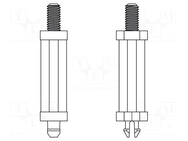 PCB distance; polyamide 66; L: 12mm; screwed rod,snap fastener DREMEC DR8G517V43046