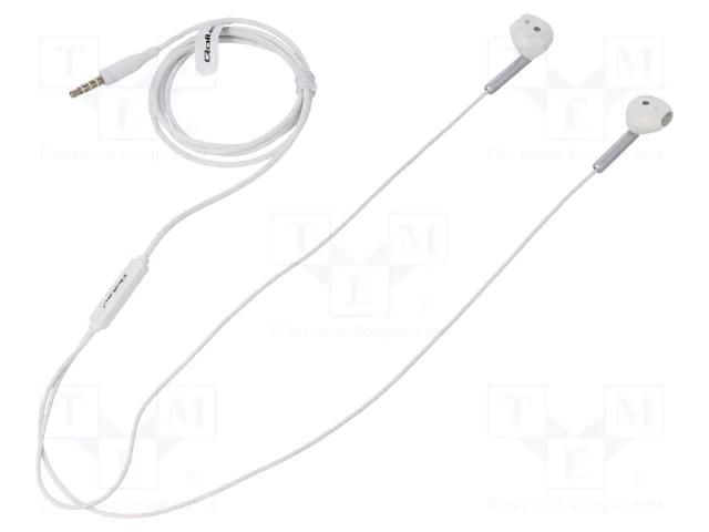 Headphones with microphone; white; Jack 3,5mm; earphones; 1.2m QOLTEC QOLTEC-50834