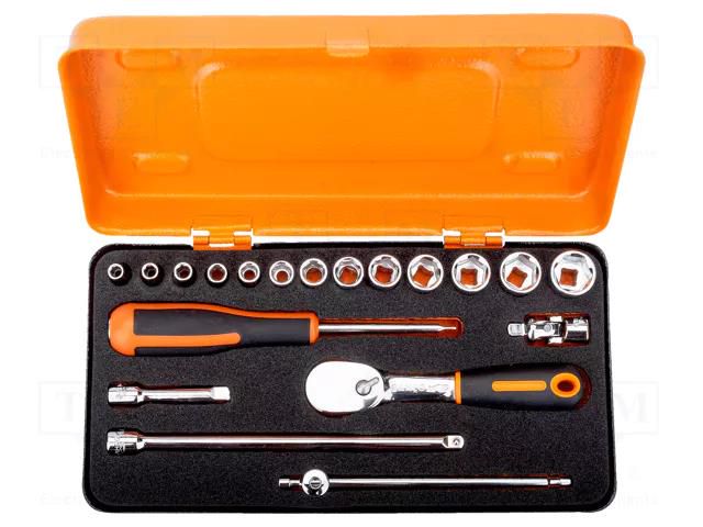 Wrench-set; 6-angles,socket spanner; Mounting: 1/4"; 19pcs. BAHCO SA.6719MHR