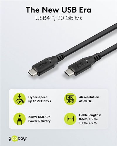Cable USB C male - USB C male USB4 240W 20Gbit/s 2m compatible with Thunderbolt 3 Goobay 74189 4040849741890