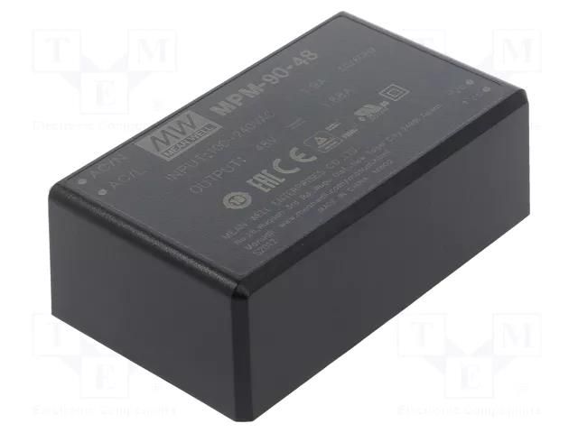 Converter: AC/DC; 90W; Uin: 80÷264VAC; 48VDC; Iout: 1.88A; OUT: 1; 93% MEAN WELL MPM-90-48