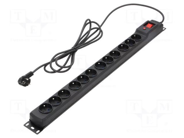 Plug socket strip: protective; Sockets: 12; 250VAC; 10A; black ARMAC M12/30/CZ