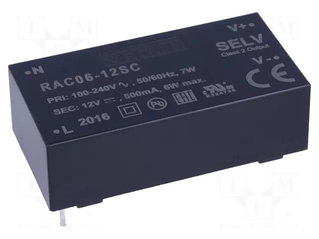 Converter: AC/DC; 6W; Uin: 80÷264VAC,115÷370VDC; Uout: 12VDC; 78% RECOM RAC06-12SC