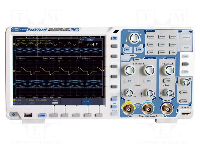 Oscilloscope: digital; Ch: 2; 100MHz; 1Gsps; 40Mpts; LCD TFT 8" PEAKTECH PKT-P1360