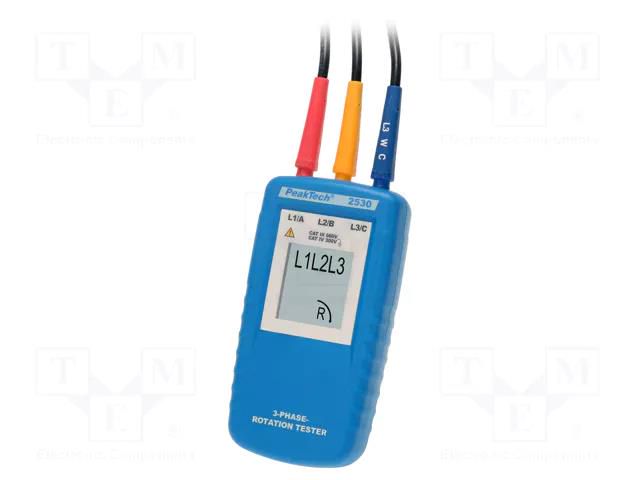 Tester: phase sequence; LCD; 40÷600VAC; Freq: 15÷400Hz; IP40 PEAKTECH PKT-P2530
