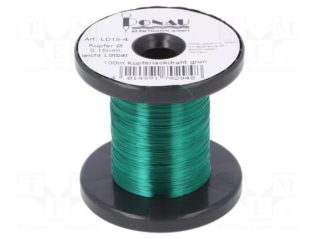 Silver plated copper wires; 0.15mm; green; Cu,silver plated DONAU ELEKTRONIK D-LD15-4