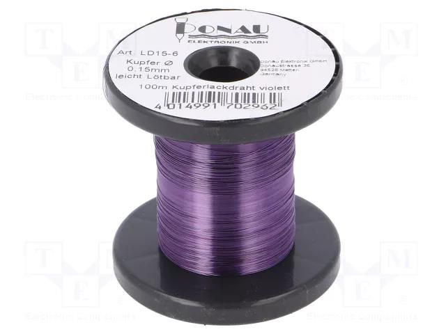 Silver plated copper wires; 0.15mm; violet; Cu,silver plated DONAU ELEKTRONIK D-LD15-6