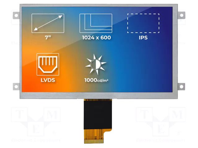 Display: TFT; 7"; 1024x600; Illumin: LED; Dim: 181.6x100.6x6.23mm Riverdi RVT70HSLFWN00