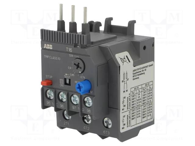 Thermal relay; Leads: screw terminals; 0.74÷1A; AF ABB T16-1.0