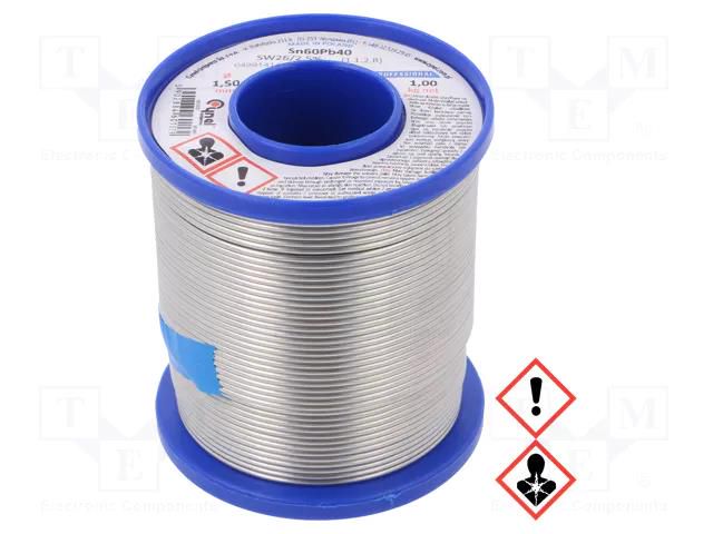 Tin; lead-based; Sn60Pb40; 1.5mm; 1kg; reel; 190°C; 2.5%; Flux: SW26 CYNEL LC60-1.50/1.0