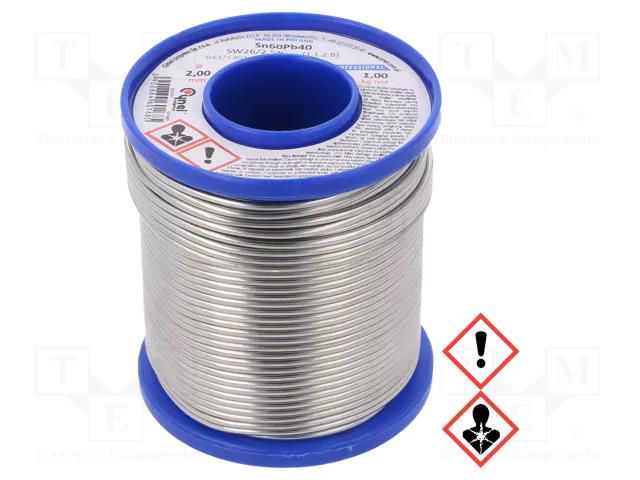 Tin; lead-based; Sn60Pb40; 2mm; 1kg; reel; 190°C; 2.5%; Flux: SW26 CYNEL LC60-2.00/1.0