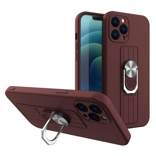 Ring Case silicone case with finger grip and stand for iPhone 13 mini brown, Hurtel 5907769327407 5907769327407