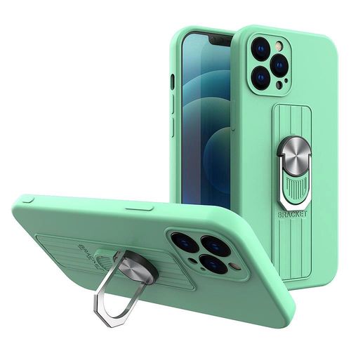 Ring Case silicone case with finger grip and stand for iPhone 13 mini mint, Hurtel 5907769327414 5907769327414