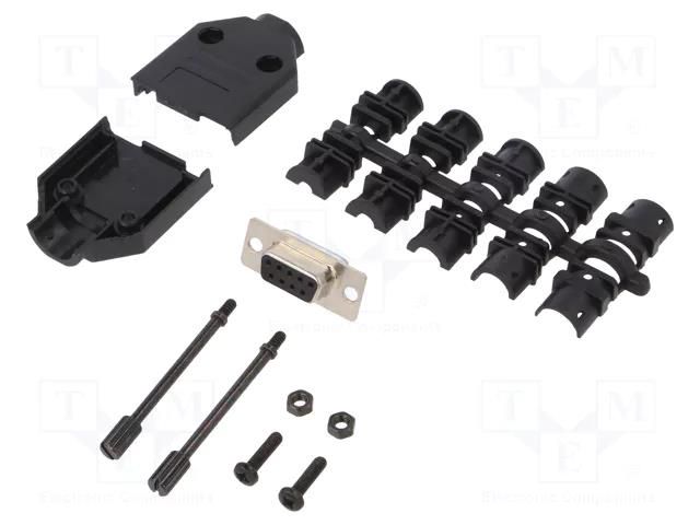 Connector: D-Sub; PIN: 9; plug; female; soldering; for cable; black ENCITECH DTPK-P-09-DBS-K
