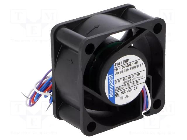 Fan: DC; axial; 24VDC; 40x40x20mm; 14.5m3/h; 31dBA; slide; 8100rpm EBM-PAPST 414/2HP