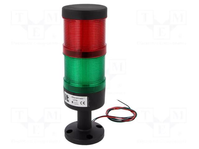 Signalling column; red/green; LED; 24VDC; IP65; LT70; -30÷60°C SPAMEL LT70-2-24
