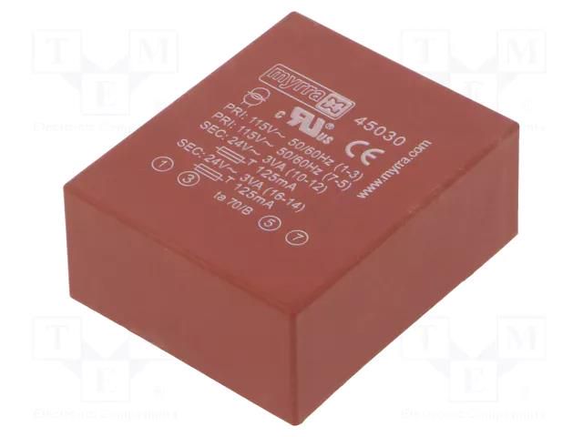 Transformer: encapsulated; 6VA; 115VAC,230VAC; 24V; 24V; 125mA MYRRA MYRRA-45030