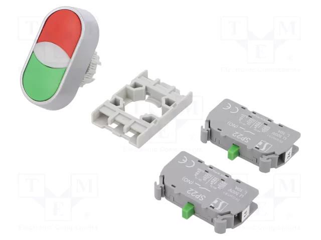 Switch: double; 22mm; Stabl.pos: 1; NO x2; black/green; none; IP65 SPAMEL SP22-2KL-20-Z/C