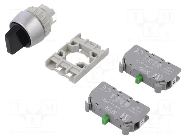 Switch: rotary; 22mm; Stabl.pos: 3; NO x2; black; IP65; prominent SPAMEL SP22-P3-CZ-20