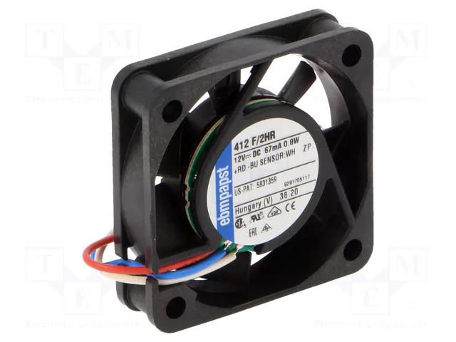 Fan: DC; axial; 12VDC; 40x40x10mm; 10m3/h; 26dBA; slide; 6000rpm EBM-PAPST 412F/2HR