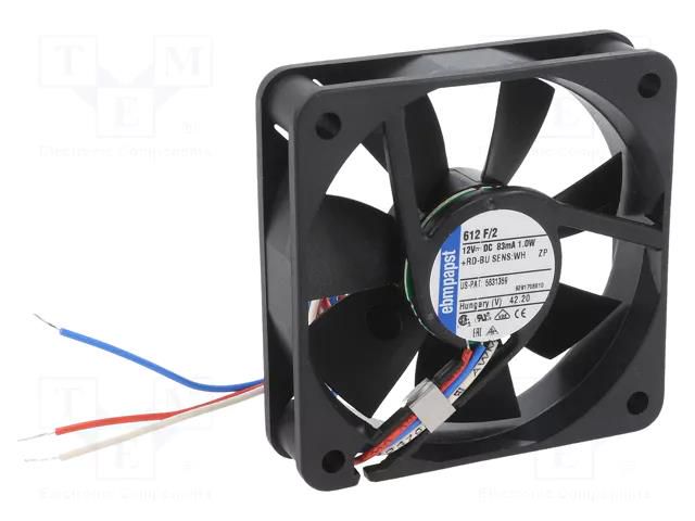 Fan: DC; axial; 12VDC; 60x60x15mm; 29m3/h; 27dBA; slide; 3900rpm EBM-PAPST 612F/2