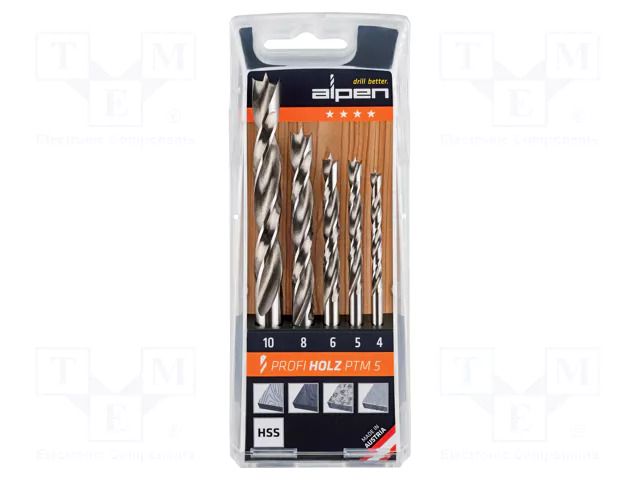 Drill set; for wood; steel; blister; PROFI HOLZ; wood,chipboard ALPEN-MAYKESTAG ALP.600114100