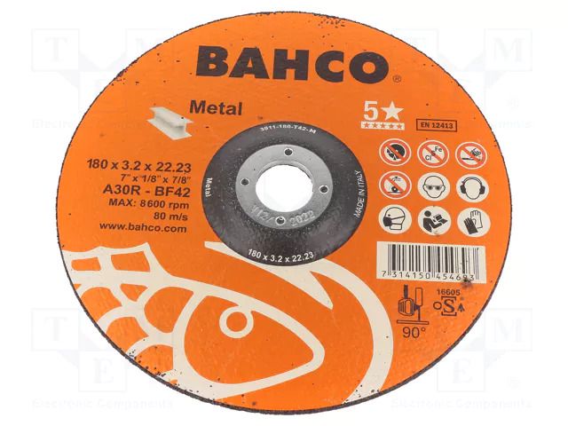 Cutting wheel; Ø: 180mm; Disc thick: 3.2mm; steel; 22.23mm BAHCO SA.3911-180-T42-M