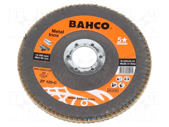 Flap grinding wheels; Ø: 125mm; Øhole: 22.23mm; Granularity: 120 BAHCO SA.3926-125IM-C120