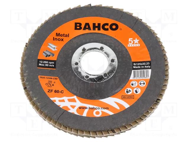 Flap grinding wheels; Ø: 125mm; Øhole: 22.23mm; Granularity: 60 BAHCO SA.3926-125IM-C60