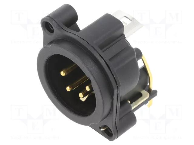 Connector: XLR; socket; male; PIN: 4; angled 90°; THT; black; 6A NEUTRIK NTR-NC4MAH