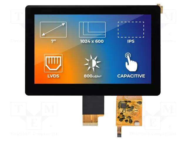 Display: TFT; 7"; 1024x600; Illumin: LED; Dim: 179.96x119x8.15mm Riverdi SM-RVT70HSLNWC00