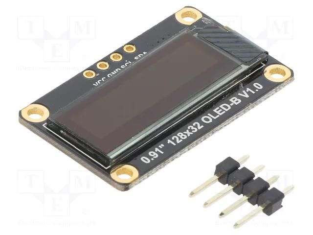 Display: OLED; 0.91"; 128x32; 33x20mm; Interface: I2C; 180cd/m2 DFROBOT DF-DFR0648