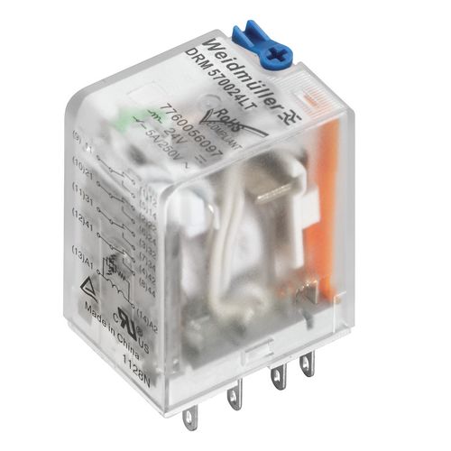 DRM270048LT Relay,48 V DC 2CO, contact AgNi flash gold-plated, 10 A, Plug-in connection, LED, TEST, Weidmuller 7760056070 4032248855858