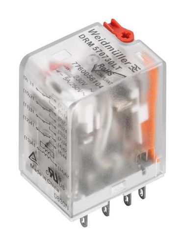 Relay DRM570730LT, 4 CO, 230 V AC, 5 A, with test button and LED, Weidmuller 7760056104 4032248855605