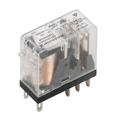 DRI 424012L, Relay, 12 V DC, 2CO, AgSnO, 5 A, LED, Flat blade connections (2.5 mm x 0.5 mm), LED, Weidmuller 7760056328