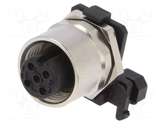 Connector: M12; socket; PIN: 5; female; 60V; angled 90°; IP67; THT CONEC 43-01199