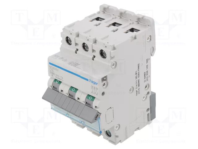Circuit breaker; 230/400VAC; Inom: 10A; Poles: 3; Charact: C; 10kA HAGER NCN310