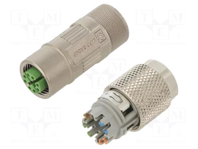 Connector: M12; plug; PIN: 8; female; X code-ProfiNET; for cable LAPP 21700621