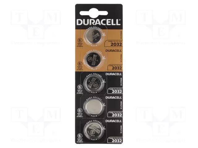 Battery: lithium; CR2032,coin; 3V; non-rechargeable; Ø20x3.2mm DURACELL BAT-CR2032/DR-B5