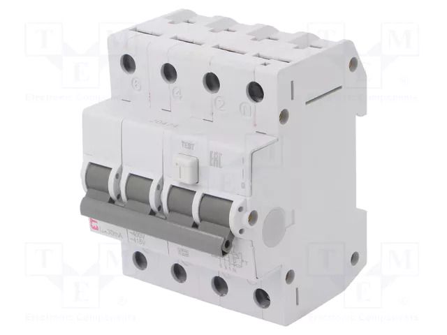 RCBO breaker; Inom: 20A; Ires: 30mA; Poles: 3+N; 230/400VAC; IP20 ETI POLAM 002174025